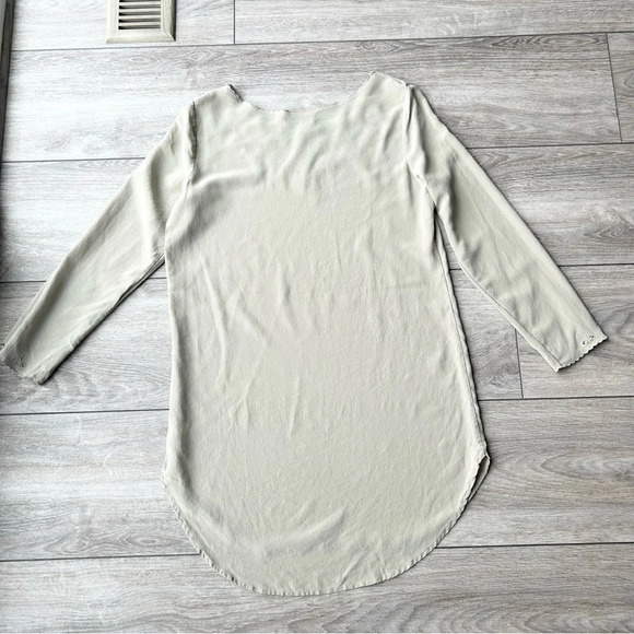 Oak Fort Taupe Pure Silk Laser Cutout Long Sleeve Shift Dress - Picture 12 of 14